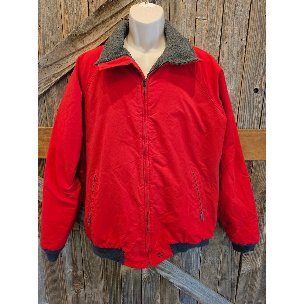 Woolrich Vintage Coat Nylon Fleece Lined Red Jacket Made in USA Size Large L ^